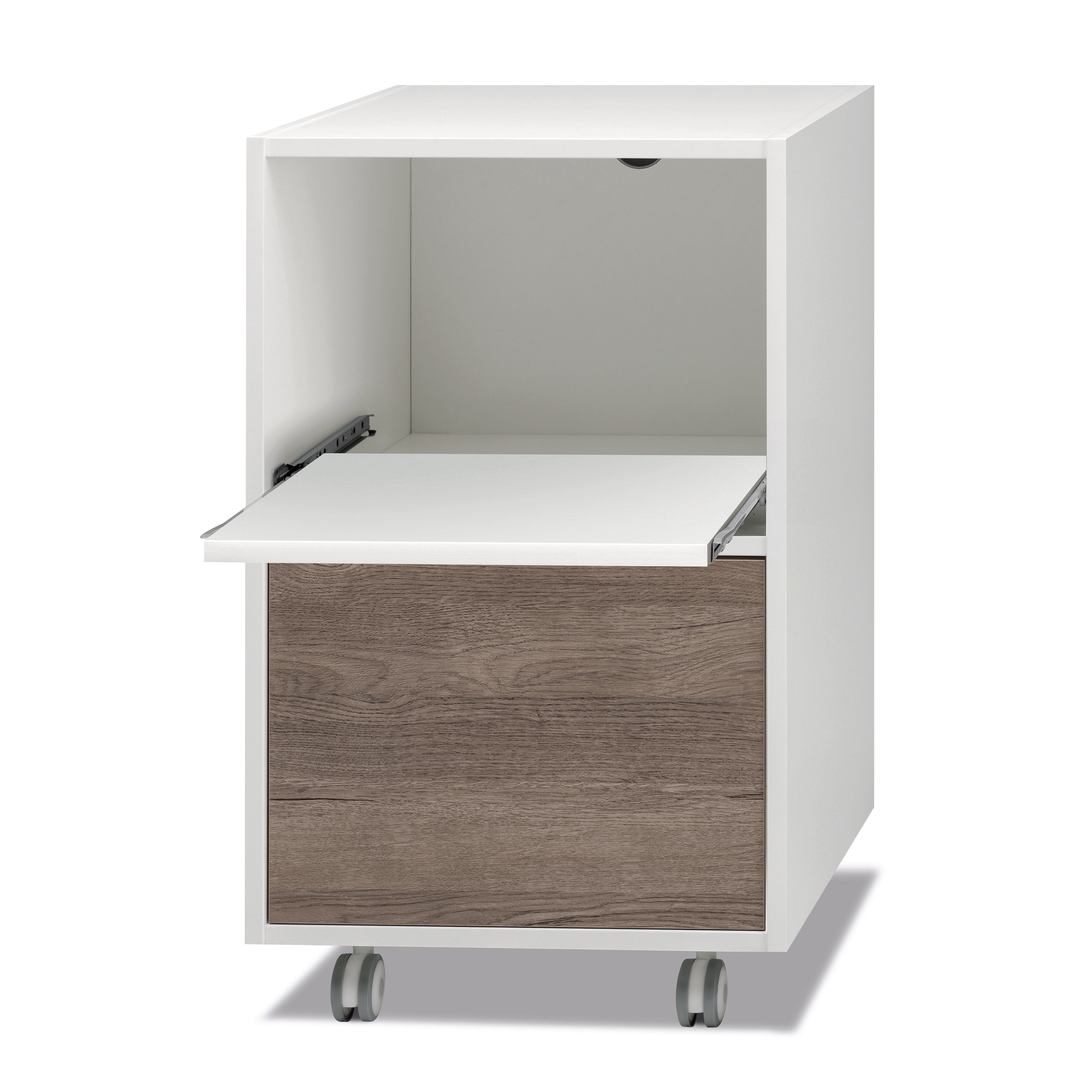 Cassettiera in Nobilato Maddy con Piano Scorrevole e 1 Cassettone - Rovere
