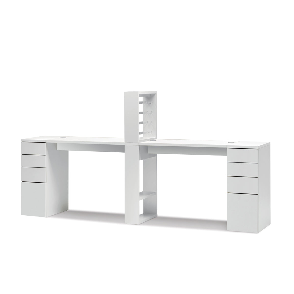 Tavolo Nails Doppio con 2 Cassettiere in Nobilato ed Espositore - Bianco