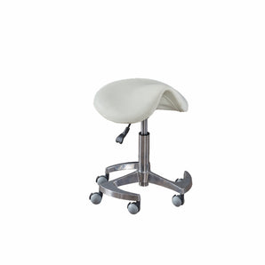 Saddle stool with swivel steel base.