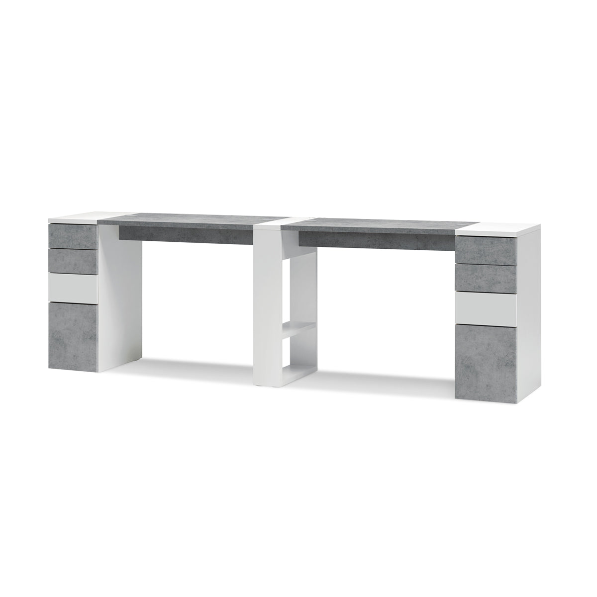 Tavolo Nails Doppio con 2 Cassettiere in Nobilato - Cemento
