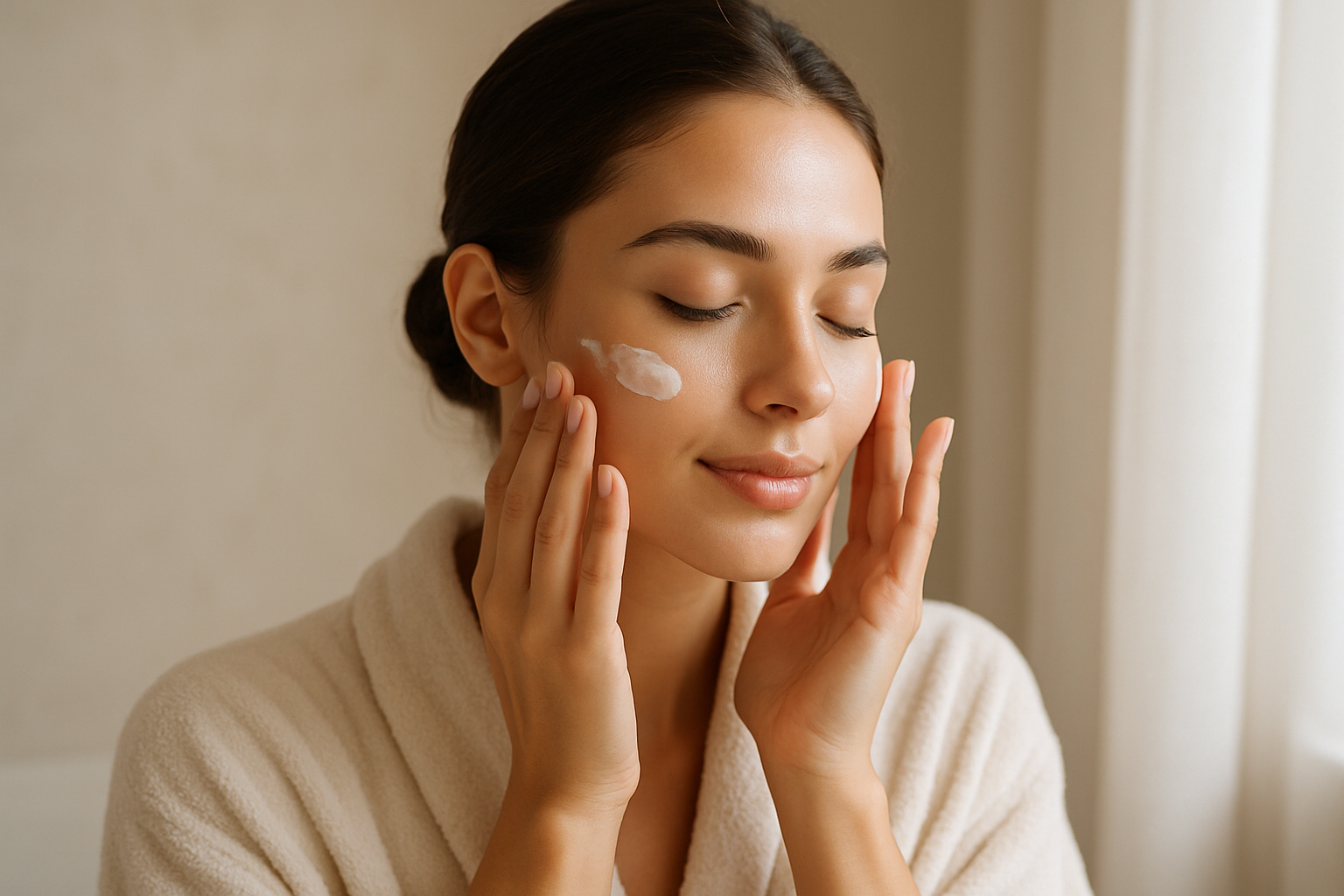 viso di giovane donna che fa skincare