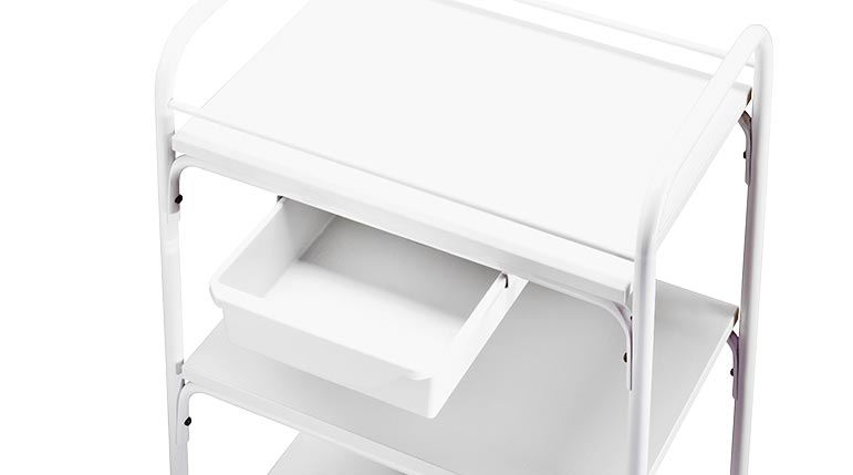 Carrello in Acciaio con 2 ripiani in Legno + Cassetto