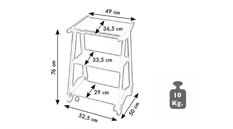 Carrello a 3 Ripiani in Legno