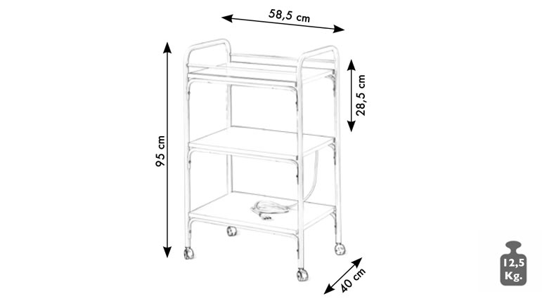 Carrello in Acciaio con 3 ripiani in Legno