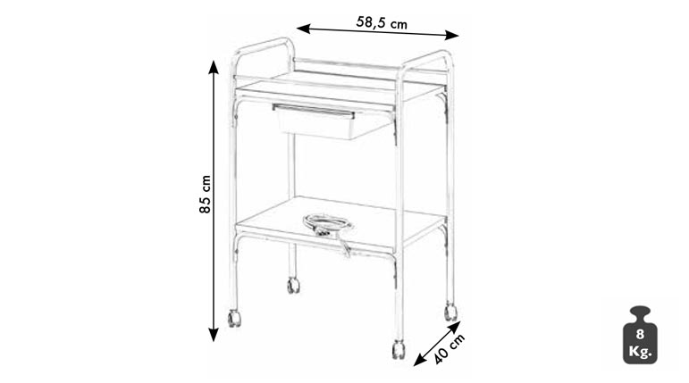 Carrello in Acciaio con 2 ripiani in Legno + Cassetto