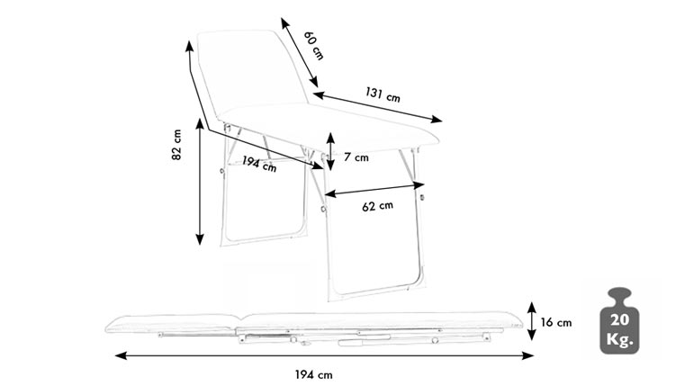 Lettino Pieghevole in Acciaio a 2 Snodi in Ecopelle Bianco