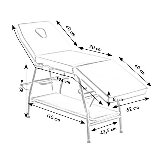 Lettino in Acciaio 3 Snodi con Ripiano in Legno Diroestetica