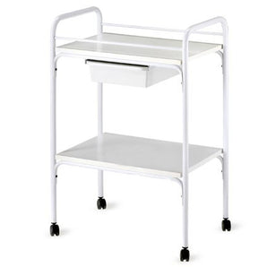 Steel trolley with 2 wooden shelves + drawer