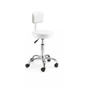 Round Stool with White Faux Leather Backrest