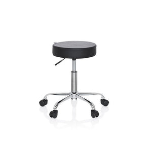 Round Stool in Black Faux Leather